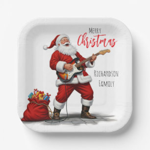 Merry Christmas Santa Clause Playing Guitar Paper Plate