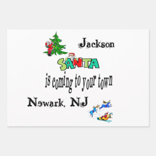 Merry Christmas Santa Coming to Town Wrapping Paper Sheet