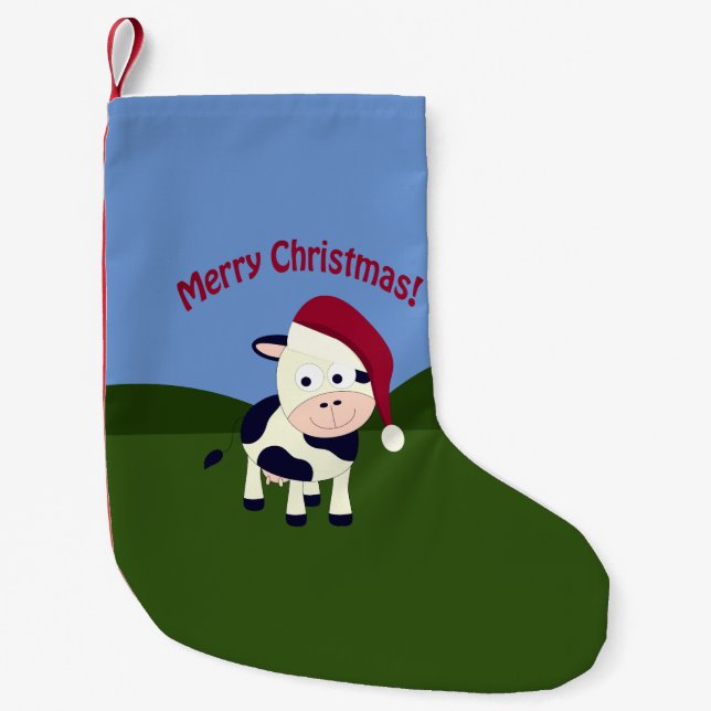 Merry Christmas Santa Cow Small Christmas Stocking (Front)