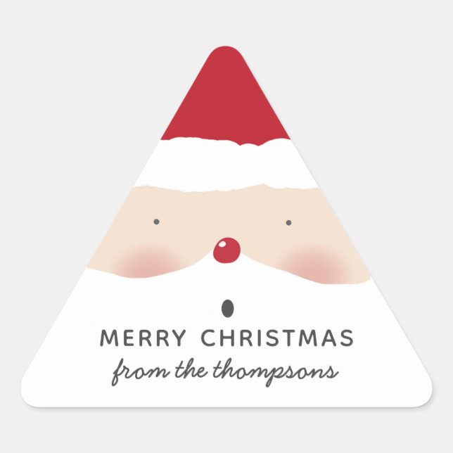 Merry Christmas Santa Cute Fun Personalised Name Triangle Sticker (Front)