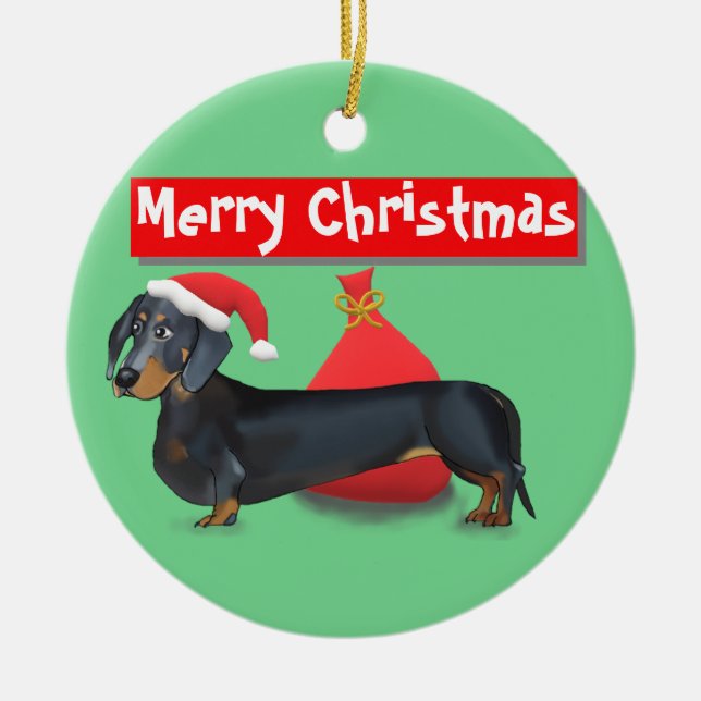 Merry Christmas Santa Dachshund Ornament (Front)
