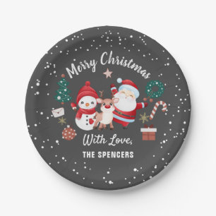 Merry Christmas Santa Deer Snowman Holiday Party Paper Plate