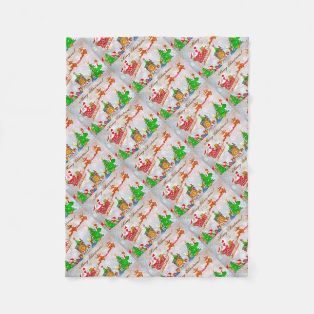 Merry Christmas Santa Delivering Gifts Fleece Blanket (Front)