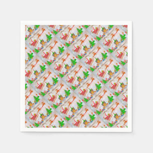 Merry Christmas Santa Delivering Gifts Napkin