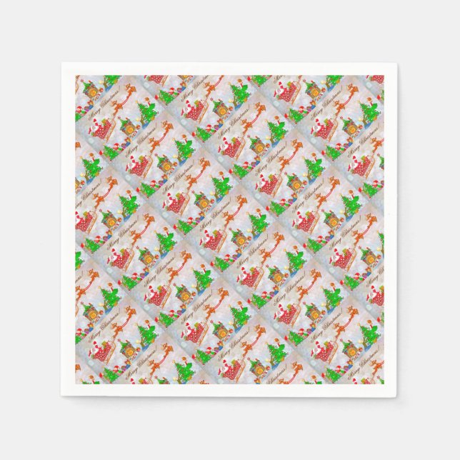Merry Christmas Santa Delivering Gifts Napkin (Front)