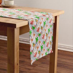 Merry Christmas Santa Delivering Gifts Short Table Runner