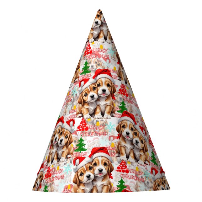 Merry Christmas Santa Dog Puppy Design  Party Hat (Front)