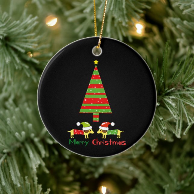 Merry Christmas (Santa dogs) Ceramic Tree Decoration (Tree)