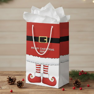 Merry Christmas Santa Elf Holiday Red Small Gift Bag
