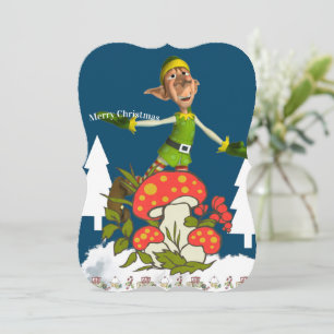 Merry Christmas Santa Elf Mush Flat Greeting Card