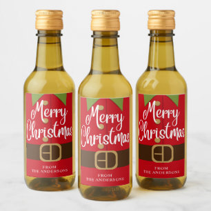 Merry Christmas Santa Elf Suit Personalised Name Wine Label