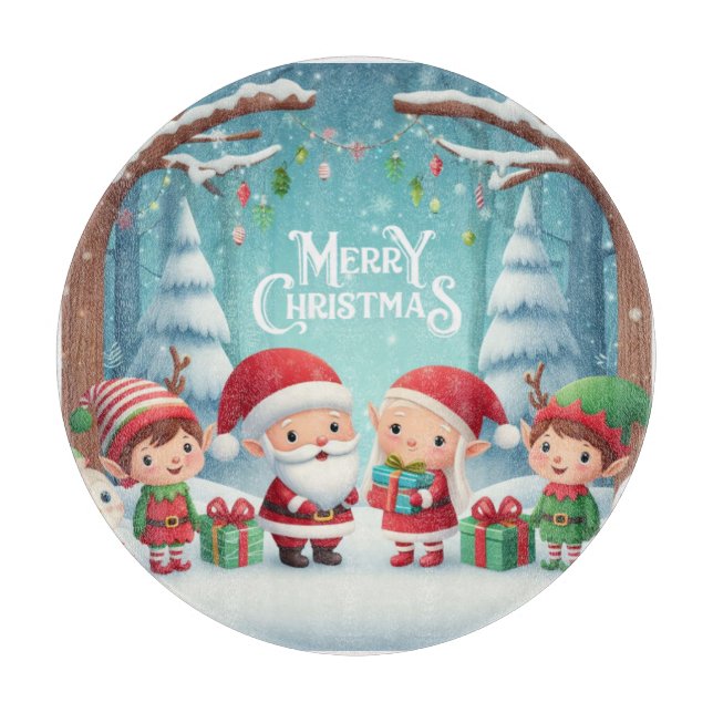 Merry Christmas/santa/elves snow Cutting Board (Front)