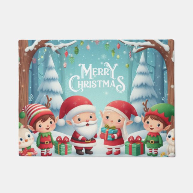 Merry Christmas/santa/elves snow Doormat (Front)