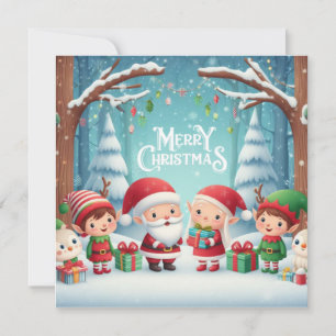 Merry Christmas/Santa/Elves/Snow Holiday Card