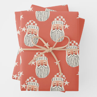 Merry Christmas - Santa Face nursery winter Star Wrapping Paper Sheet
