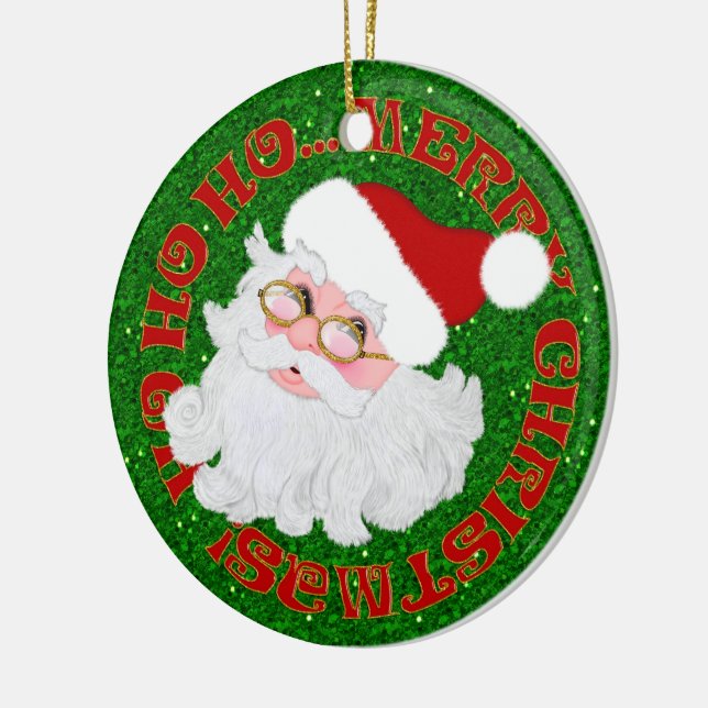 Merry Christmas Santa Face ROUND ORNAMENT (Left)
