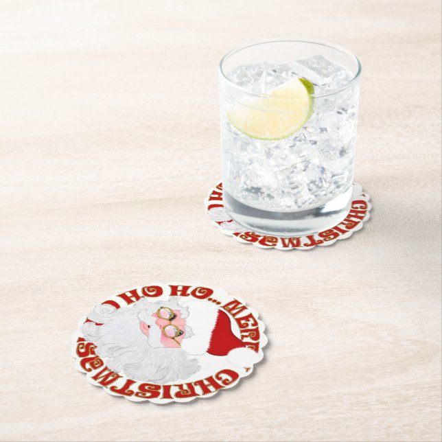 Merry Christmas Santa Face-Scalloped Coasters (Insitu)