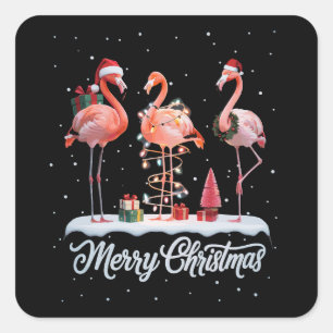 Merry Christmas Santa Flamingo Light Snow Xmas Square Sticker