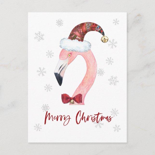 Merry Christmas Santa Flamingo Postcard (Front)