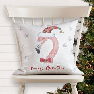 Merry Christmas Santa Flamingo Red Typography Cushion