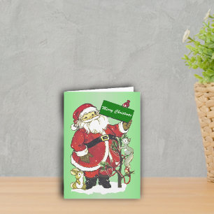 Merry Christmas Santa Forest Animals Tree Snow Holiday Card