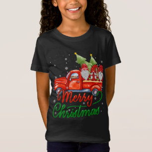 Merry Christmas Santa Gnomes On Red Truck Lights X T-Shirt