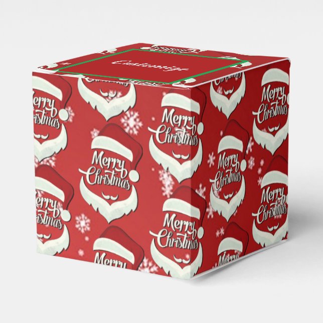 Merry Christmas Santa Hat Cube Favour Box (Front Side)
