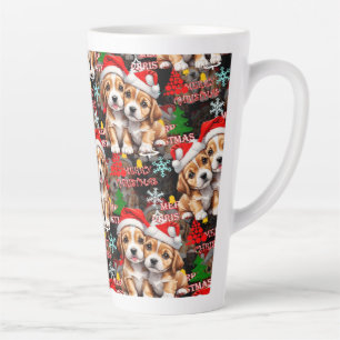 Merry Christmas Santa Hat Dog Puppy Design - Black Latte Mug