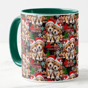 Merry Christmas Santa Hat Dog Puppy Design - Black Mug