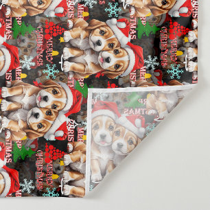 Merry Christmas Santa Hat Dog Puppy Design - Black Tapestry