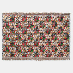 Merry Christmas Santa Hat Dog Puppy Design - Black Throw Blanket