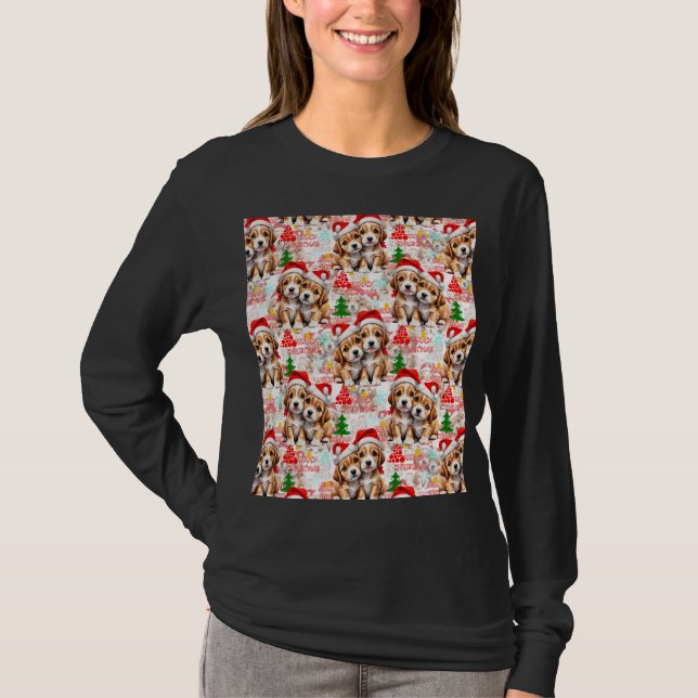 Merry Christmas Santa Hat Dog Puppy Design - White T-Shirt (Front)