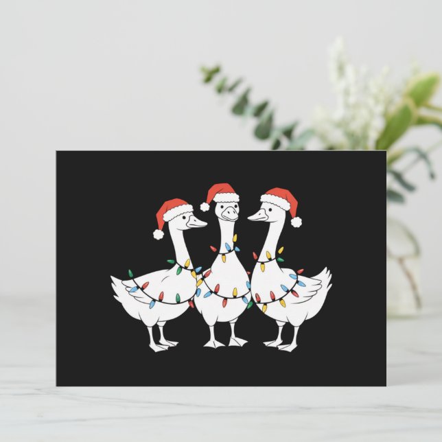 Merry Christmas Santa Hat Ducks Holiday Xmas Duck Card (Standing Front)
