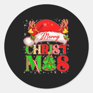 Merry Christmas Santa Hat Family Matching Pajamas  Classic Round Sticker