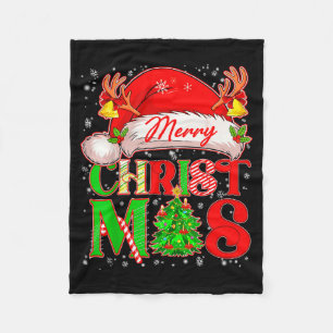Merry Christmas Santa Hat Family Matching Pajamas  Fleece Blanket