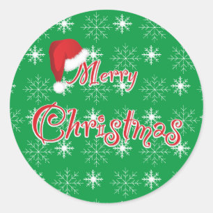 Merry Christmas Santa hat Festive Round Sticker