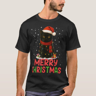 Merry Christmas Santa Hat Funny Black Cat Men Wome T-Shirt