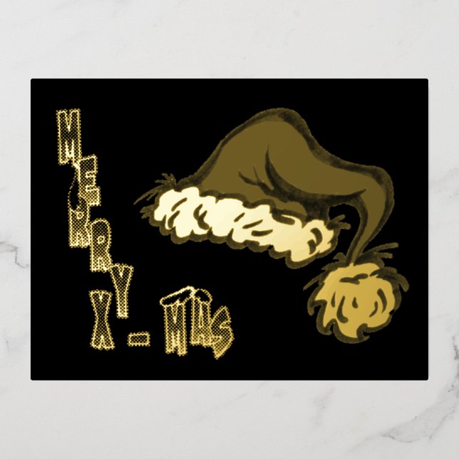 Merry Christmas Santa Hat Gold Foil Postcard (Front)