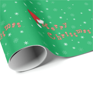 Merry Christmas Santa Hat Green Wrapping Paper