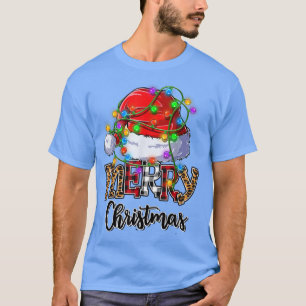Merry Christmas Santa Hat Lights Leopard Red Buffa T-Shirt