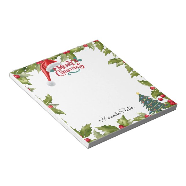 Merry Christmas Santa Hat Mistletoe  Notepad (Angled)
