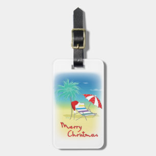 Merry Christmas, Santa Hat, Palm Tree, Beach Luggage Tag