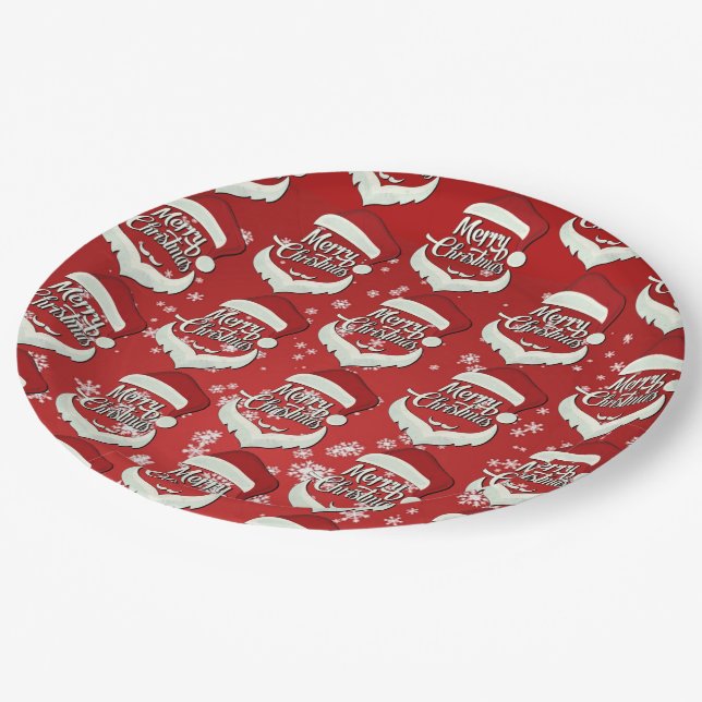 Merry Christmas Santa Hat Paper Plate (Angled)