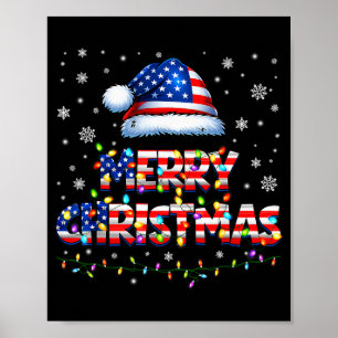 Merry Christmas Santa Hat Pjs Pajamas Us Flag Xmas Poster