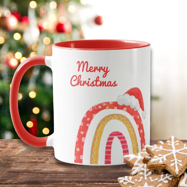 Merry Christmas Santa Hat Rainbow Modern Holiday Mug (Creator Uploaded)