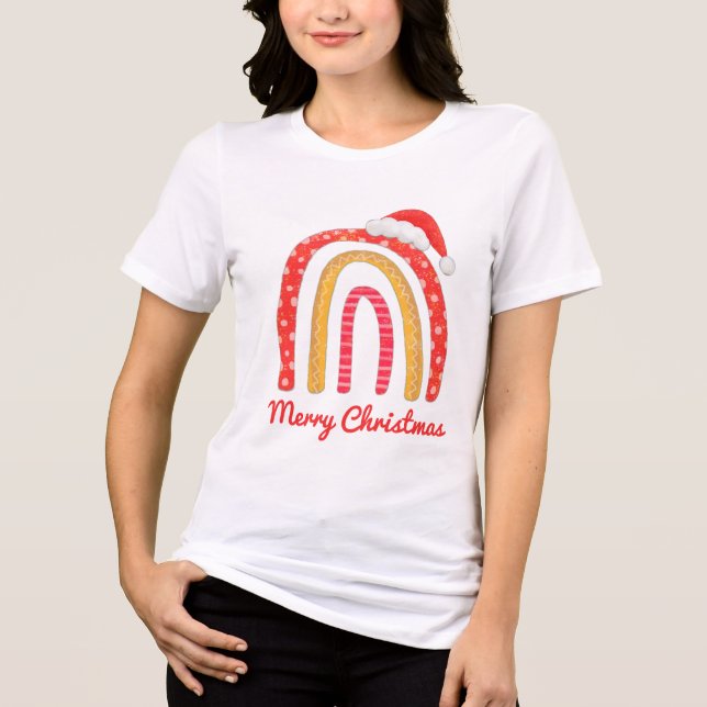 Merry Christmas Santa Hat Rainbow Modern Holidays Tri-Blend Shirt (Front)