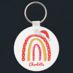 Merry Christmas Santa Hat Rainbow Personalised Key Ring<br><div class="desc">Merry Christmas Santa Hat Rainbow Personalised Buttons features a fun and colourful whimsical rainbow with a Santa Hat below is the text your name in modern red hand written script. To personalise edit the text in the text box provided. View other items in this collection designed by Evco Holidays https://www.zazzle.com/store/evcoholidays...</div>