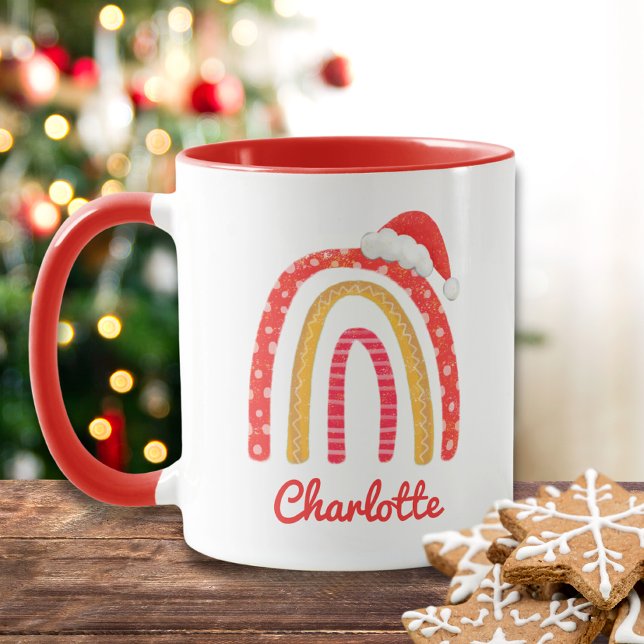 Merry Christmas Santa Hat Rainbow Personalised Mug (Creator Uploaded)