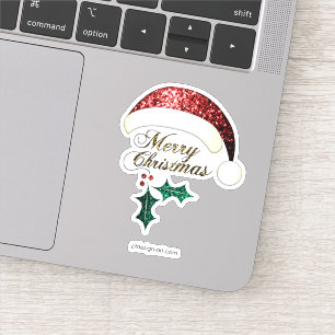 Merry Christmas Santa hat Red Gold Green Sparkles