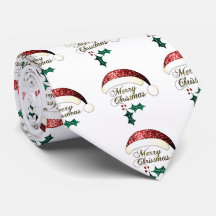 Merry Christmas Santa hat Red Gold Green Sparkles